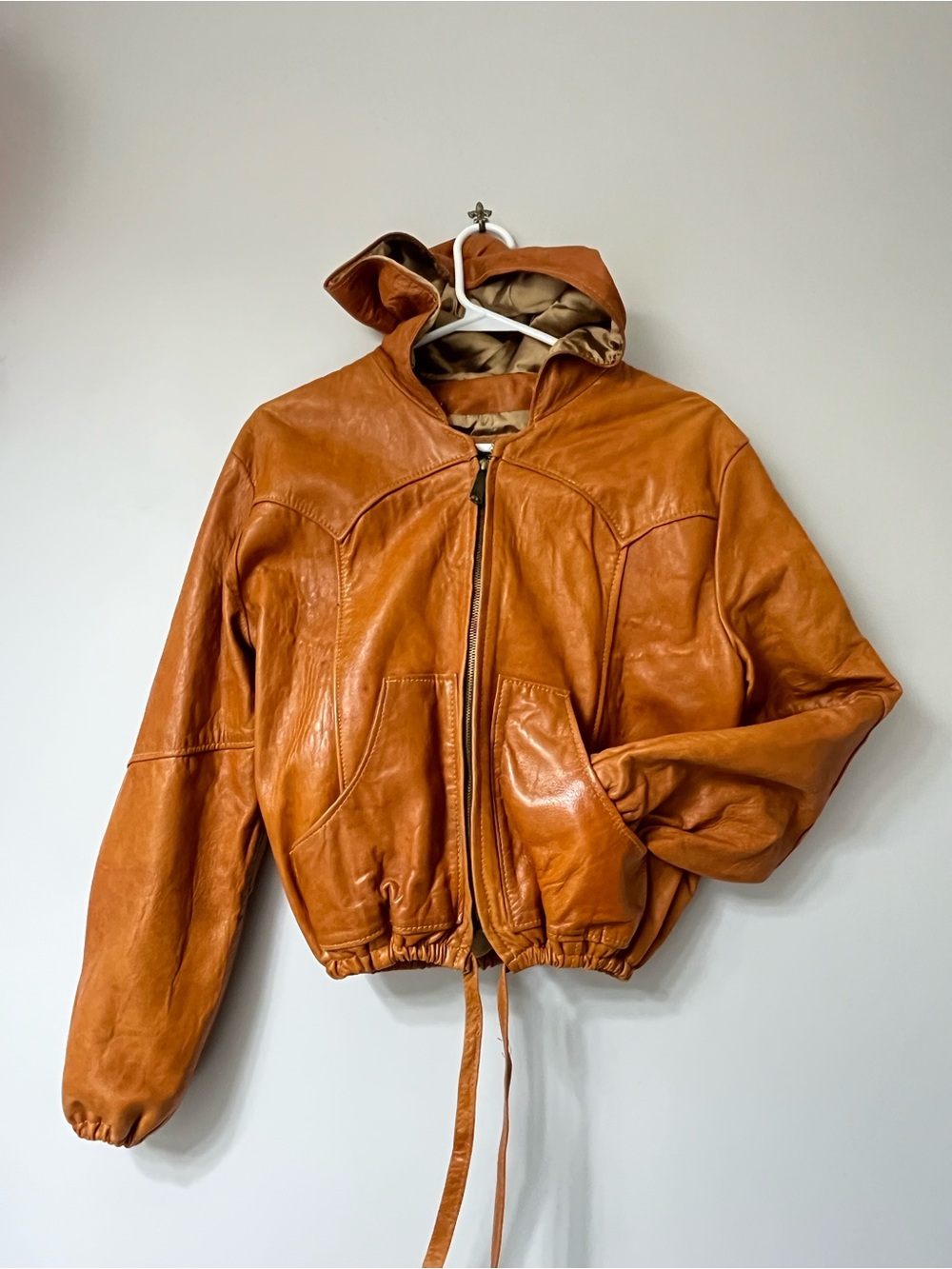 VTG 70s 80s Hecho En Mexico Hooded Leather Bomber Jacket Size 15/16 (Med/Lg)